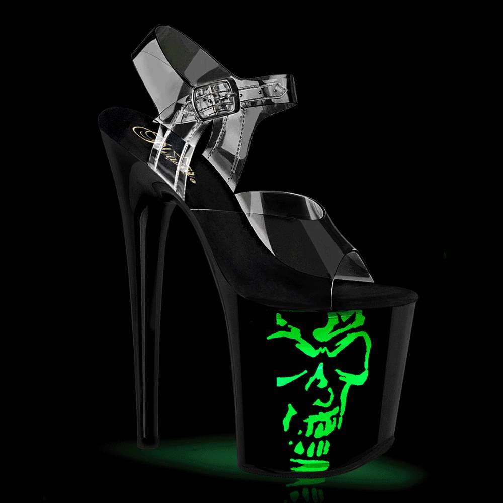Pleaser - FLAMINGO808NLSK Sandale à bride à la cheville, Pole dance chaussures - Noir/Transparent Product image